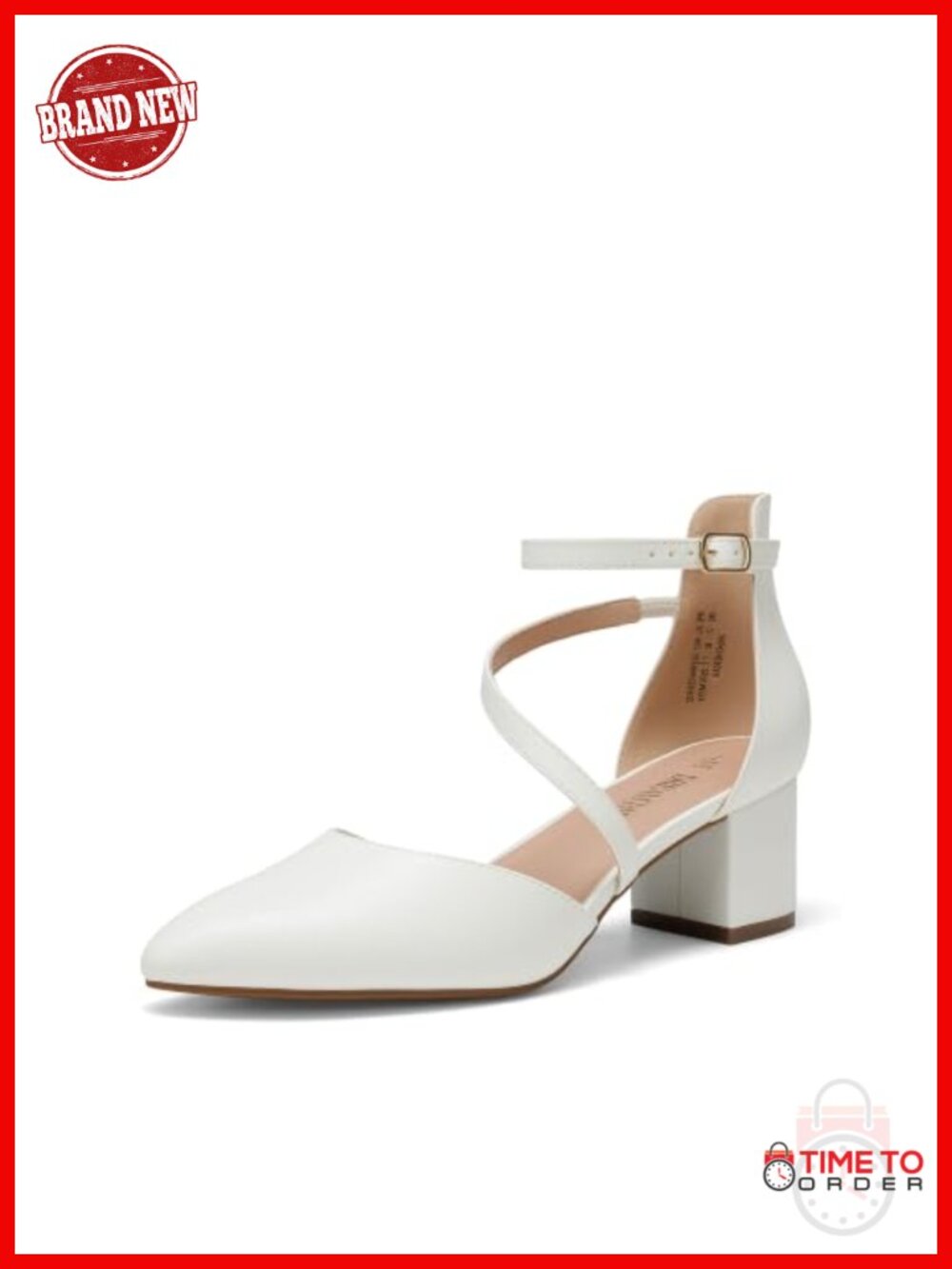 Faux Leather Low Block Heel Pointed Toe Ankle Strap Pumps Shoes